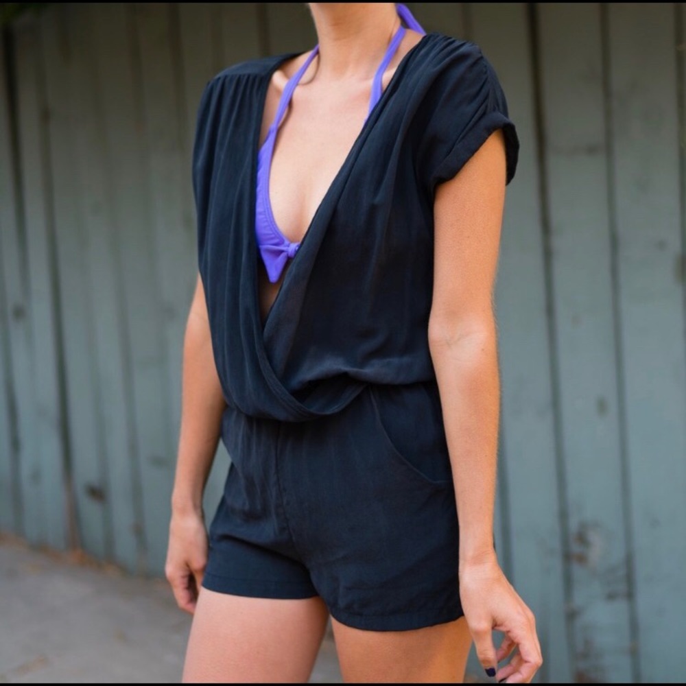 100% Silk Deep Plunge Romper - S